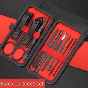 NEW RED & BLACK 10-Piece Manicure Set With Small Durable Case